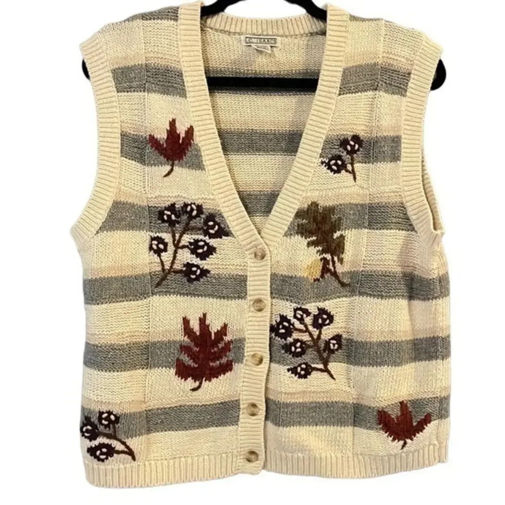 Vintage I.C. Isaacs Fall Themed Sweater Vest Size Medium (M) - Picture 1 of 5